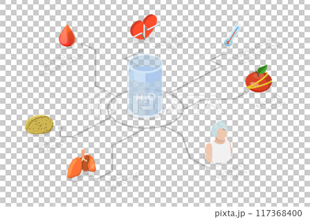 3D Isometric Flat  Illustration of Benefit Of Water, Drink More for Health Care and Body Balance 117368400