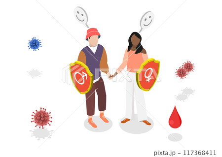 3D Isometric Flat  Illustration of Sexual Transmitted Disease, Defence Against STI 117368411