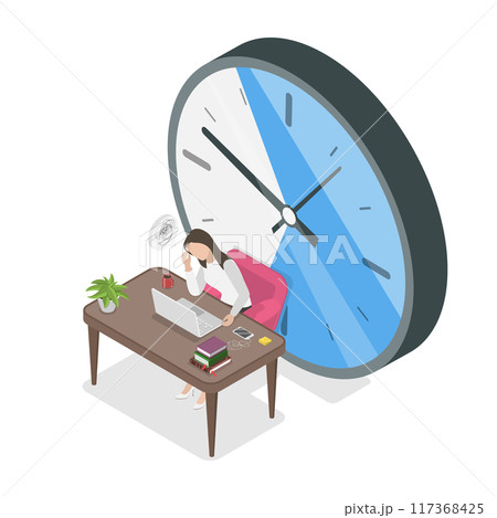 3D Isometric Flat  Illustration of Girl Struggling With ADHD , Mental Health and Psychology 117368425