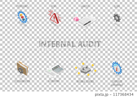 3D Isometric Flat  Illustration of Internal Financial Audit, Financial Research Report 117368434