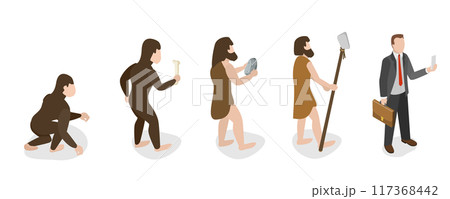 3D Isometric Flat Illustration of Darwin Theory, Human Evolution 3D Isometric Flat Illustration of Darwin Theory, Human Evolution 117368442