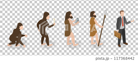3D Isometric Flat Illustration of Darwin Theory, Human Evolution 3D Isometric Flat Illustration of Darwin Theory, Human Evolution 117368442
