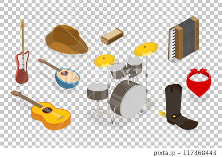 3D Isometric Flat  Set of Country Music, Cowboy Party 117368443