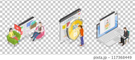 3D Isometric Flat  Illustration of Cloud Services, Cyber Security and Personal Data Protection 117368449