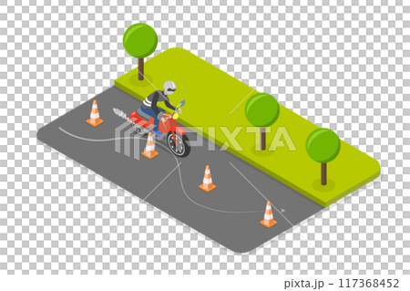 3D Isometric Flat  Illustration of Motorcycle Riding, Biker or Scooter Driver 117368452