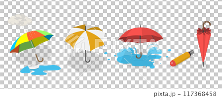 3D Isometric Flat  Illustration of Umbrella Collection, Rain Pprotection Parasols 117368458