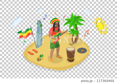 3D Isometric Flat  Illustration of Rastafarian, Reggae Artist 117368468