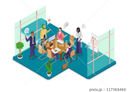 3D Isometric Flat  Illustration of Diversity And Inclusion In Workplace, Employee Protection 117368469