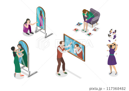 3D Isometric Flat  Illustration of Inner Conflict, Self-harm and Self-punishment 117368482