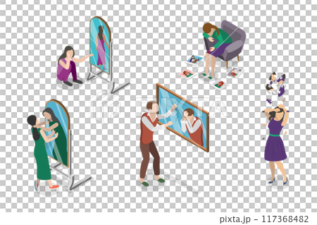 3D Isometric Flat  Illustration of Inner Conflict, Self-harm and Self-punishment 117368482