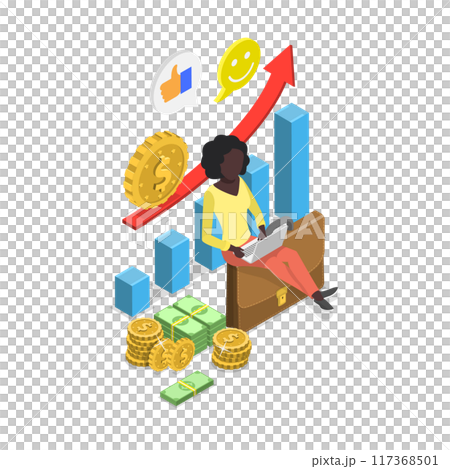 3D Isometric Flat  Illustration of Royalty From Investments, Financial Wealth 117368501