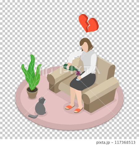 3D Isometric Flat  Illustration of Heartbreak, Conflict in Love, Broken Heart 117368513