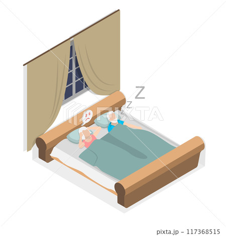 3D Isometric Flat  Illustration of Snore At Night Sleep, Respiratory Problem Symptoms 117368515