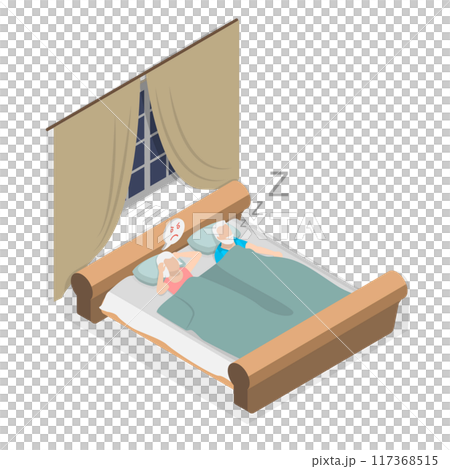3D Isometric Flat  Illustration of Snore At Night Sleep, Respiratory Problem Symptoms 117368515
