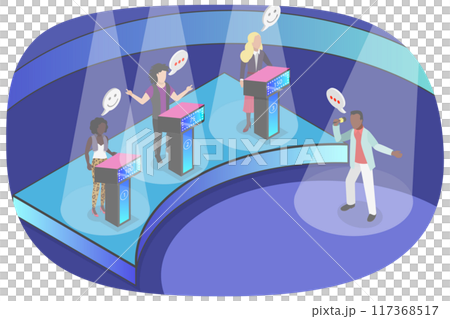 3D Isometric Flat Illustration of TV Show, Quiz Online Game 3D Isometric Flat Illustration of TV Show, Quiz Online Game 117368517