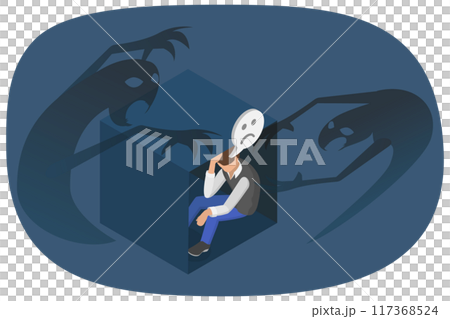 3D Isometric Flat Illustration of Scary and Depressed Person, Anxiety and Phobia 3D Isometric Flat Illustration of Scary and Depressed Person, Anxiety and Phobia 117368524