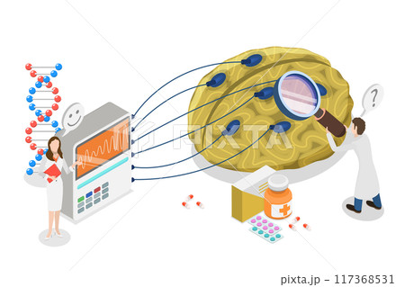 3D Isometric Flat Illustration of Neurology, Nervous System and Brain Issues 3D Isometric Flat Illustration of Neurology, Nervous System and Brain Issues 117368531