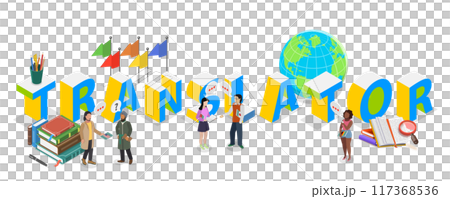 3D Isometric Flat Illustration of Multilanguage Translator Service, Translation App 3D Isometric Flat Illustration of Multilanguage Translator Service, Translation App 117368536