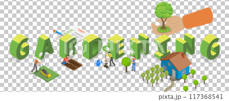 3D Isometric Flat  Illustration of Gardening, Backyard Landscaping 117368541