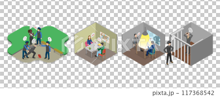 3D Isometric Flat Set of Police Work Scenes,...のイラスト素材 [117368542] - PIXTA