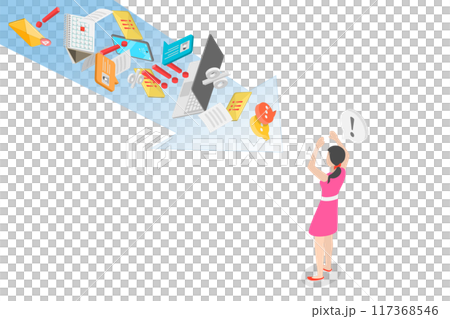 3D Isometric Flat  Illustration of Overload Spam, Virtual Hygiene 3D Isometric Flat  Illustration of Overload Spam, Virtual Hygiene 117368546