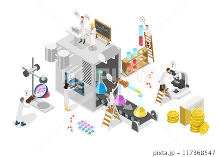 3D Isometric Flat  Illustration of Pharmaceutical Industry , Pharmacology 117368547