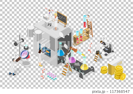 3D Isometric Flat  Illustration of Pharmaceutical Industry , Pharmacology 117368547