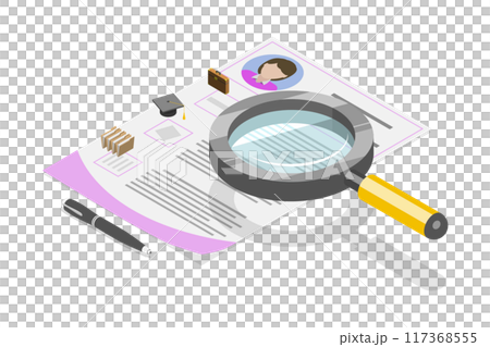 3D Isometric Flat Illustration of Resume, Curriculum Vitae, CV Application 3D Isometric Flat Illustration of Resume, Curriculum Vitae, CV Application 117368555