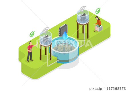 3D Isometric Flat  Illustration of Water Conservation And Quality, Resources Management 117368578