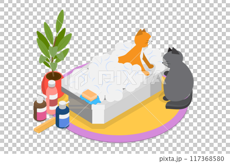 3D Isometric Flat  Illustration of Pet Hygienic Procedures, Pet Grooming 117368580