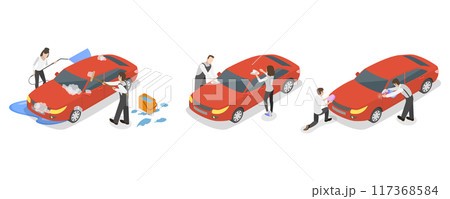3D Isometric Flat  Illustration of Car Washing, Professional Cleaning Services 117368584