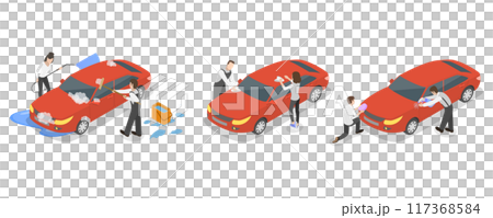 3D Isometric Flat  Illustration of Car Washing, Professional Cleaning Services 117368584