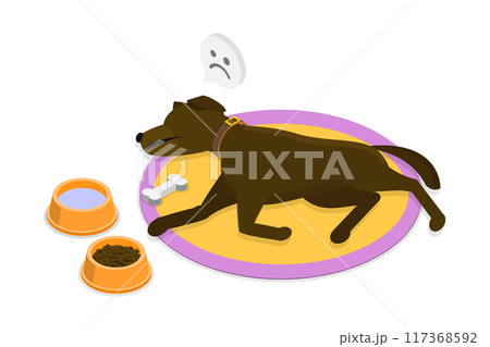 3D Isometric Flat Illustration of Sluggish Doggy, Pet Illness Signals 3D Isometric Flat Illustration of Sluggish Doggy, Pet Illness Signals 117368592