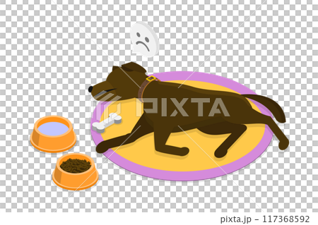 3D Isometric Flat Illustration of Sluggish Doggy, Pet Illness Signals 3D Isometric Flat Illustration of Sluggish Doggy, Pet Illness Signals 117368592