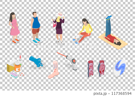 3D Isometric Flat  Illustration of Varicose, Vascular Artery Disease 117368594