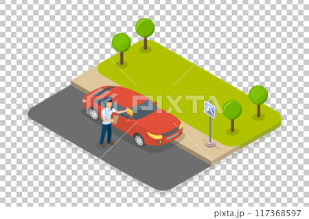3D Isometric Flat  Illustration of Parking Fine, Police Officer Issues a Ticket for Illegal Parking 3D Isometric Flat  Illustration of Parking Fine, Police Officer Issues a Ticket for Illegal Parking 117368597