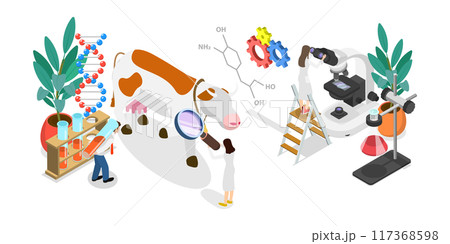 3D Isometric Flat  Illustration of Genetically Modified Animals, Gene Technology, Bioengineering 3D Isometric Flat  Illustration of Genetically Modified Animals, Gene Technology, Bioengineering 117368598