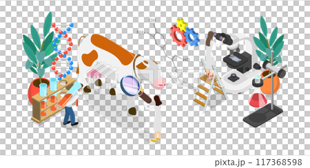 3D Isometric Flat  Illustration of Genetically Modified Animals, Gene Technology, Bioengineering 3D Isometric Flat  Illustration of Genetically Modified Animals, Gene Technology, Bioengineering 117368598