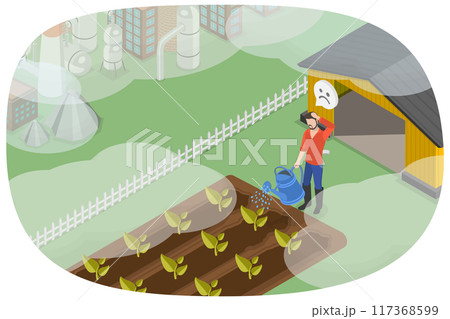 3D Isometric Flat  Illustration of Agriculture Issues due to Climate Change, Air Pollution 3D Isometric Flat  Illustration of Agriculture Issues due to Climate Change, Air Pollution 117368599