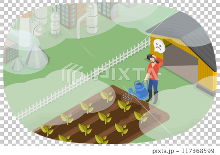 3D Isometric Flat  Illustration of Agriculture Issues due to Climate Change, Air Pollution 3D Isometric Flat  Illustration of Agriculture Issues due to Climate Change, Air Pollution 117368599