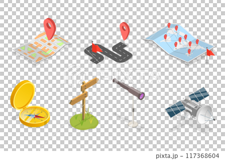 3D Isometric Flat Set of Navigation Items,...のイラスト素材 [117368604] - PIXTA