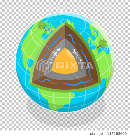3D Isometric Flat Illustration of Earth Structure Layers, Education Diagram 3D Isometric Flat Illustration of Earth Structure Layers, Education Diagram 117368609