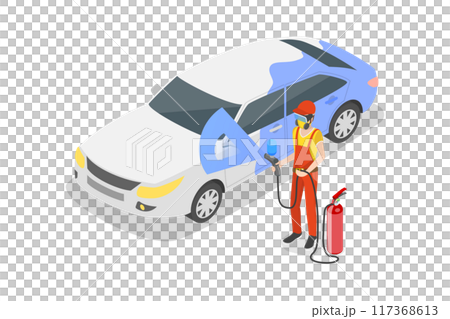 3D Isometric Flat Illustration of Painting Vehicle, Painter with Airbrush Gun Spray 3D Isometric Flat Illustration of Painting Vehicle, Painter with Airbrush Gun Spray 117368613
