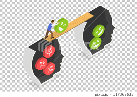 3D Isometric Flat Illustration of Persuasion, Positive Thinking, Good or Bad Attitude 3D Isometric Flat Illustration of Persuasion, Positive Thinking, Good or Bad Attitude 117368633
