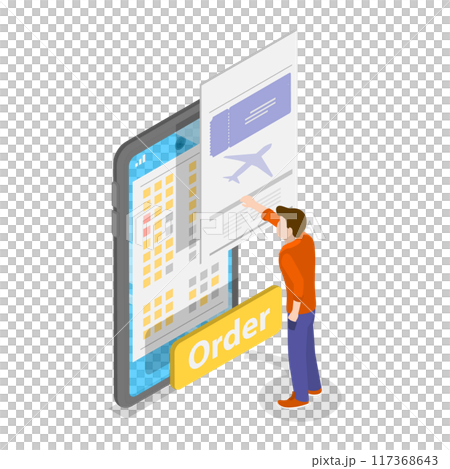 3D Isometric Flat  Illustration of Selecting Airline Places Online , Airplane Tickets Booking 117368643