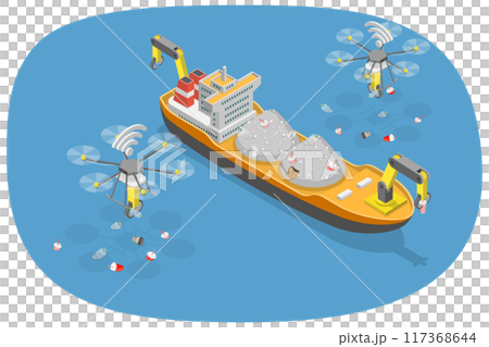 3D Isometric Flat Illustration of Autonomous Technology For Litter Collection, Ceaning Sea or Ocean 3D Isometric Flat Illustration of Autonomous Technology For Litter Collection, Ceaning Sea or Ocean 117368644