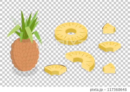 3D Isometric Flat Illustration of Pineapple Collection, Sweet Tropical Fruit 3D Isometric Flat Illustration of Pineapple Collection, Sweet Tropical Fruit 117368648
