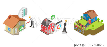 3D Isometric Flat  Illustration of Heat Pump, Eco Friendly House 117368657