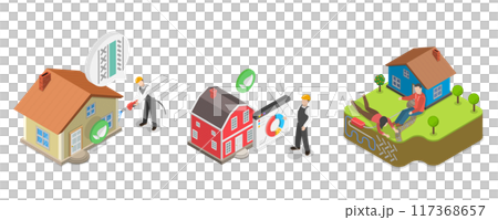 3D Isometric Flat  Illustration of Heat Pump, Eco Friendly House 117368657