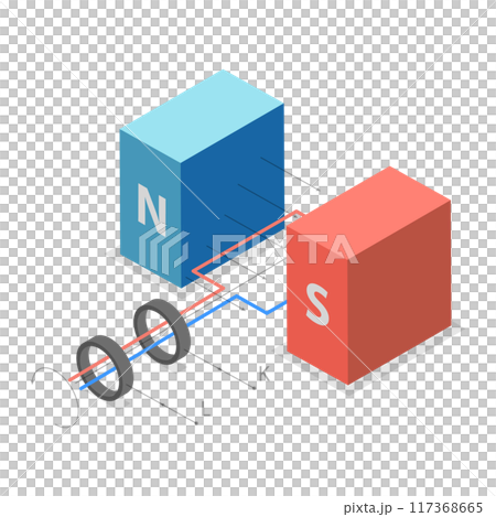 3D Isometric Flat  Illustration of Electromagnetic Generator, Simple Electric Motor 117368665